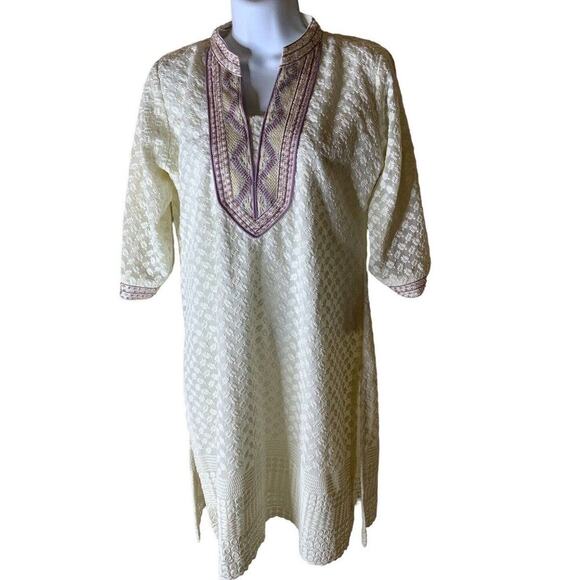 Indian Embroidered Kurti Tunic Blouse Size 40 LargeBoho 3/4 Sleeves Shirt Kurta - Picture 3 of 8